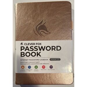Clever Fox PASSWORD BOOK.  Metallic Pink. New.